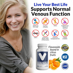 VITASUPPORTMD Vein Formula label emphasizing non-GMO and gluten-free ingredients.