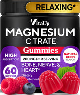 VitaUp magnesium citrate gummies bottle pour highlighting high-absorption formula.