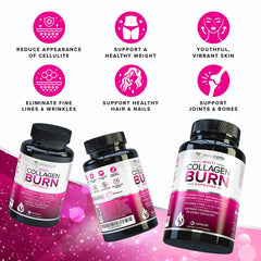 Vitauthority Multi Collagen Burn ingredients chart highlights hyaluronic acid and vitamin C benefits.