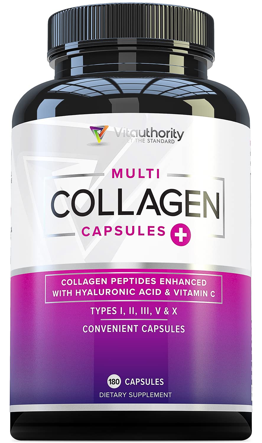 Vitauthority Multi Collagen capsules bottle promotes healthy hair, skin, and nails