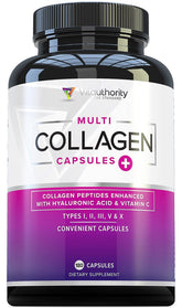 Vitauthority Multi Collagen capsules bottle promotes healthy hair, skin, and nails