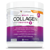 Vitauthority Multi Collagen Powder tub open; unflavored formula for radiant hair and skin.
