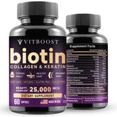 Vitboost bottle featuring the biotin blend for daily beauty support.