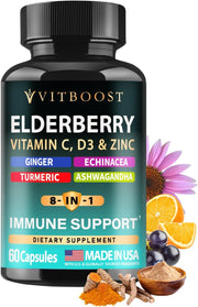 VITBOOST Elderberry Immune bottle close-up highlighting a premium antioxidant blend.