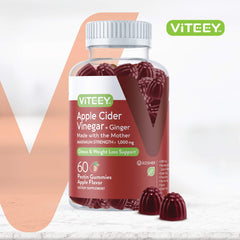 Viteey ACV Ginger Gummies closeup highlighting apple flavor.
