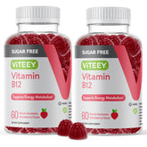 Viteey B12 Gummies strawberry bottle highlights a sugar-free energy boost option.