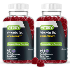Viteey Vitamin B6 Gummies bottle showing 120 count for daily energy support.