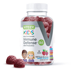 Viteey Kids Multivitamin Gummies bottle offers berry flavor for easy daily nutrition.