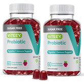 Viteey probiotic gummies raspberry bottle supports daily gut health and immune balance.