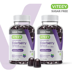 Viteey Sambucus gummies bottle side angle highlighting vegan, sugar-free formula