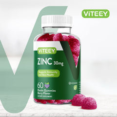 Viteey Zinc Gummies bottle back label with dosage guidance for daily use.