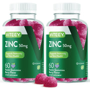 Viteey Zinc Gummies bottle front shows 120-count packaging for daily immune support.