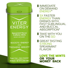 Spearmint flavor highlight from Viter Energy mint for fresh breath and focus.