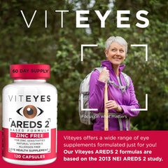 Close-up of Viteyes AREDS2 capsules, zinc-free formula.