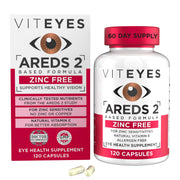 Viteyes AREDS2 zinc-free bottle supports daily eye health.
