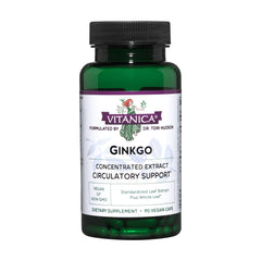 Vitanica Ginkgo bottle with capsules promotes daily brain health and focus