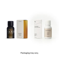 Vitruvi Golden ingredient graphic highlights grapefruit, palmarosa, and cinnamon notes