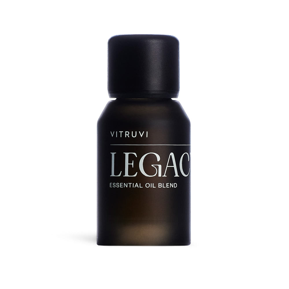Vitruvi Legacy Woodsy rose bottle showing rose aroma for a calming diffuser moment.