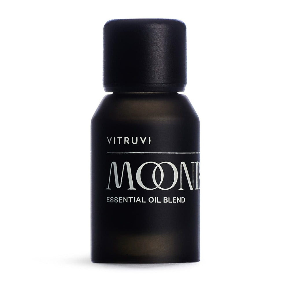 Vitruvi Moonbeam bottle closeup, floral blend for a calming aroma.