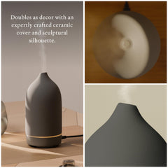 Vitruvi Stone Ceramic Diffuser with soft LED glow for ambient lighting.