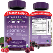 Viva Naturals Organic Sambucus Elderberry Gummies bottle for daily immune support.