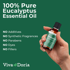 Viva Doria eucalyptus oil glass bottle packaging showcasing secure design.