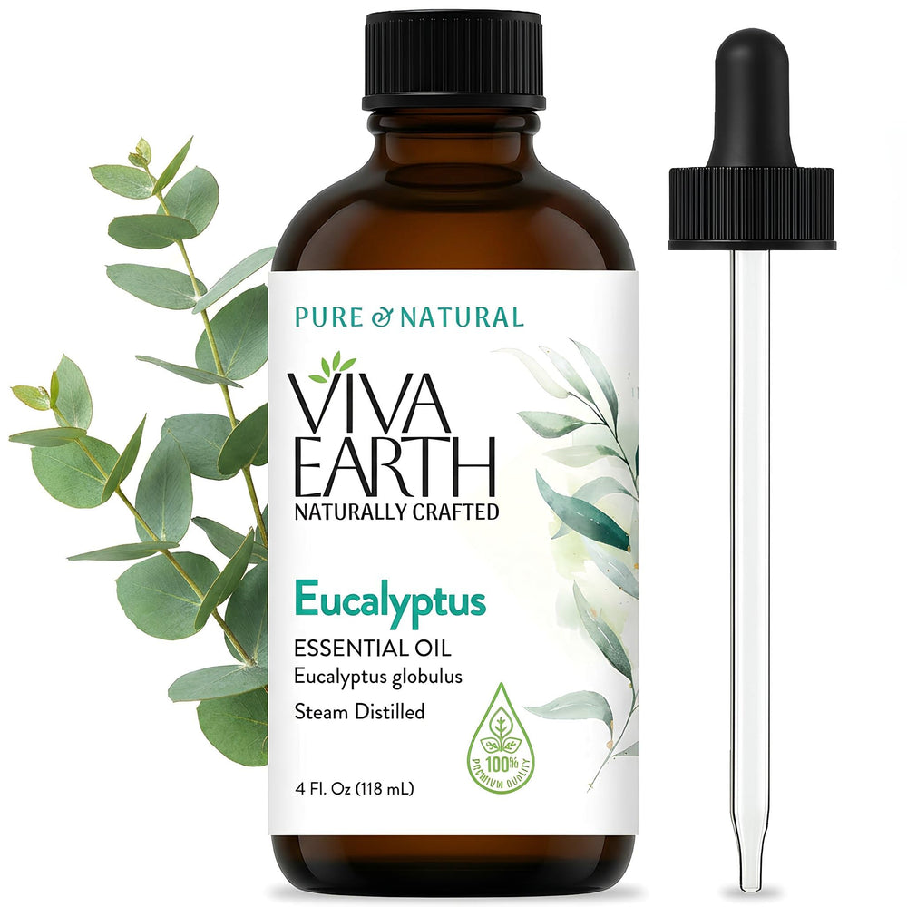 Viva Earth Eucalyptus oil for diffuser aroma and a refreshing home ambiance.