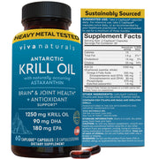 Viva Naturals Antarctic Krill Oil bottle showing high omega-3 concentration for daily use
