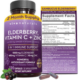Viva Naturals elderberry bottle front, highlighting immune support on the go.