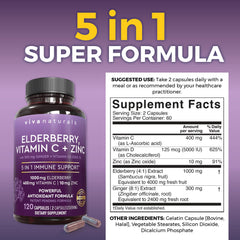 Viva Naturals elderberry capsules closeup, showing convenient daily immune support.
