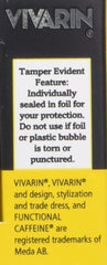 Vivarin bottle and pack close-up highlighting portable caffeine boost.