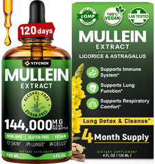 Vivcmin Mullein Drops bottle being poured for daily lung support