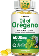vivcmin Oil of Oregano softgels bottle suggests immune and digestive support potential