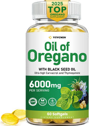 vivcmin Oil of Oregano softgels bottle suggests immune and digestive support potential