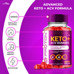 VIVE MD Proton Keto ACV Gummies bottle nutrition panel visible.