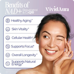 VIVIDAURA NAD precursor capsules highlighting 300mg NR for renewal.