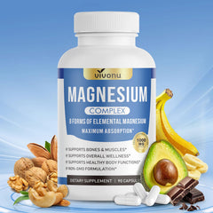 VivoNu 1000mg magnesium bottle shows eight-form formula for balanced wellness