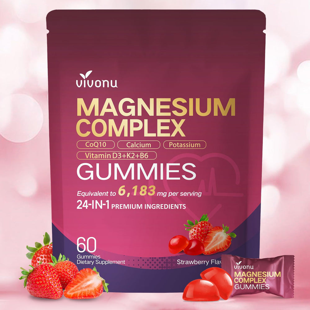 VivoNu 24-in-1 Magnesium Gummies bottle supports daily calm and wellness.