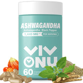 VivoNu Ashwagandha capsules bottle showing stress-support formula