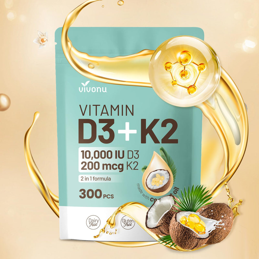 VivoNu D3 K2 softgel bottle supports daily bone health.