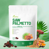 VivoNu Saw Palmetto Pumpkin Seed Oil capsules label shows 8-in-1 formula for daily wellness.