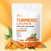 VivoNu turmeric softgels bottle front showing 95% curcumin for daily wellness