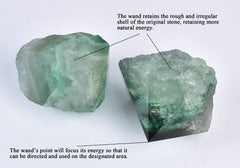 VIZYTOU Green Fluorite wand in hand demonstrates sturdy weight for grounding.