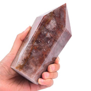 VIZYTOU red hematoid quartz obelisk side view, ideal for meditation spaces and calming energy.