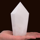 VIZYTOU White Crystal Stone Tower closeup highlights natural facets for meditation and decor.