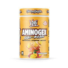 VMI Sports Aminogex Ultra Tropical Mango tub ready for post-workout amino acid support.
