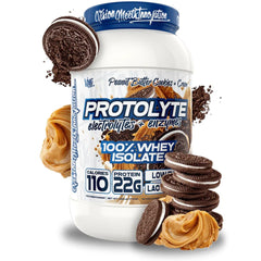 VMI Sports ProtoLyte Whey Isolate tub front indicating high-protein, non-GMO formula for lean muscle support