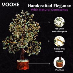 VOOXE Feng Shui green aventurine tree detail shows gold wire craftsmanship