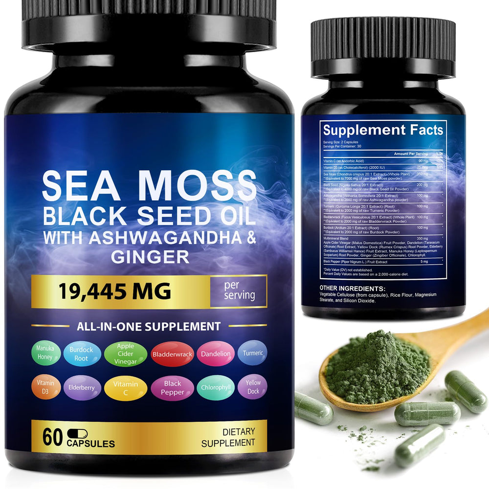 Vortexonix Sea Moss capsules bottle, all-in-one wellness supplement for daily vitality