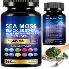 Vortexonix Sea Moss capsules bottle, all-in-one wellness supplement for daily vitality